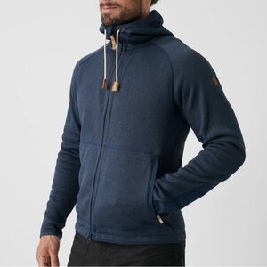 Fjallraven Ovik fleece hoodie M navy blue zip sweater jacket with hood